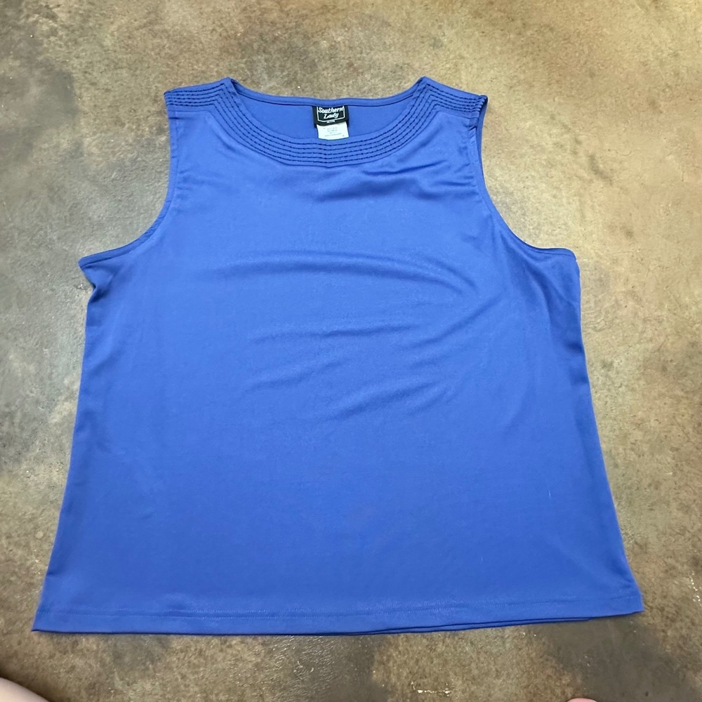 Southern Lady Petite Blue Sleeveless Tank‎ Top Textured Neckline XL/P